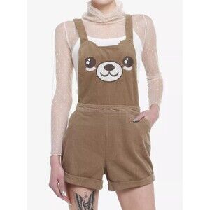 Hot Topic Shortalls Corduroy Teddy Bear Tan Brown Coveralls Kawaii Plus size 2X